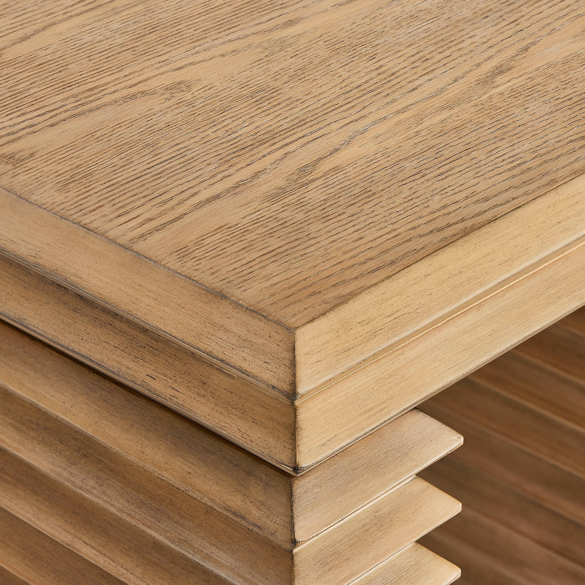 Canto Square 24" Stacked Design End Table in Weathered Oak