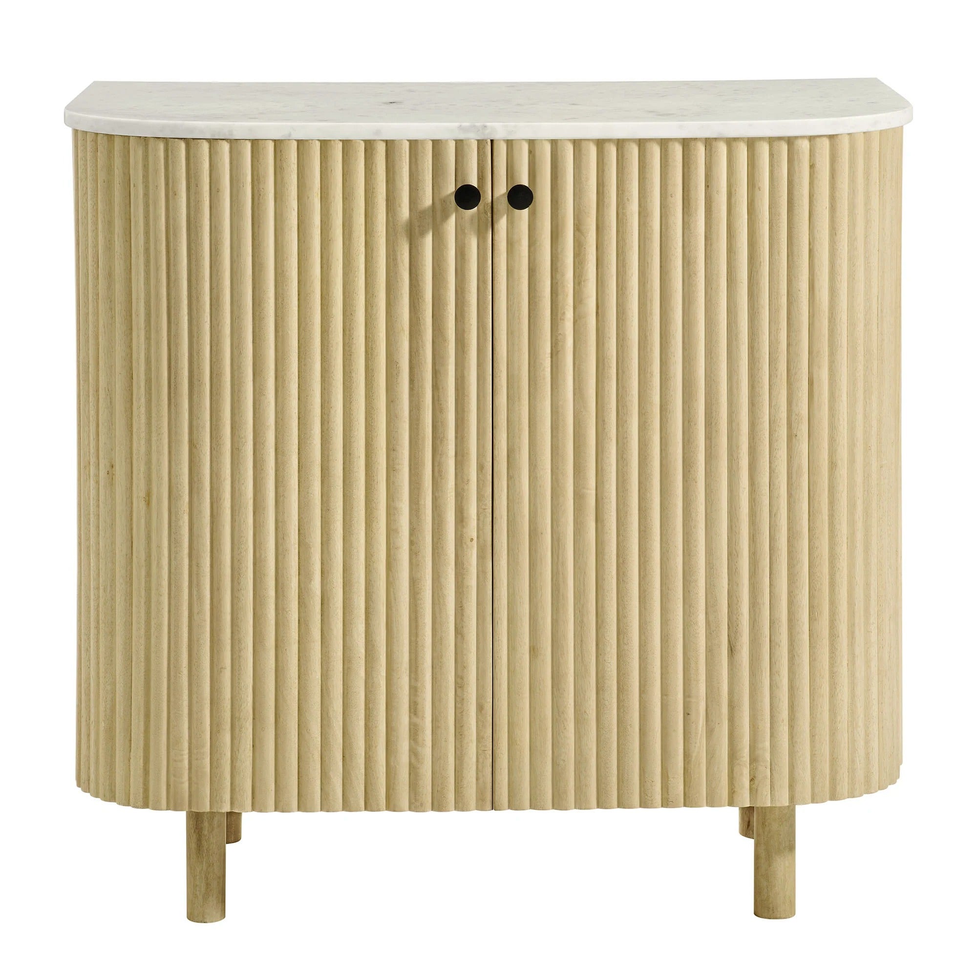 Caldera 33" Curved Solid Wood and Marble Accent Storage Cabinet in Natural