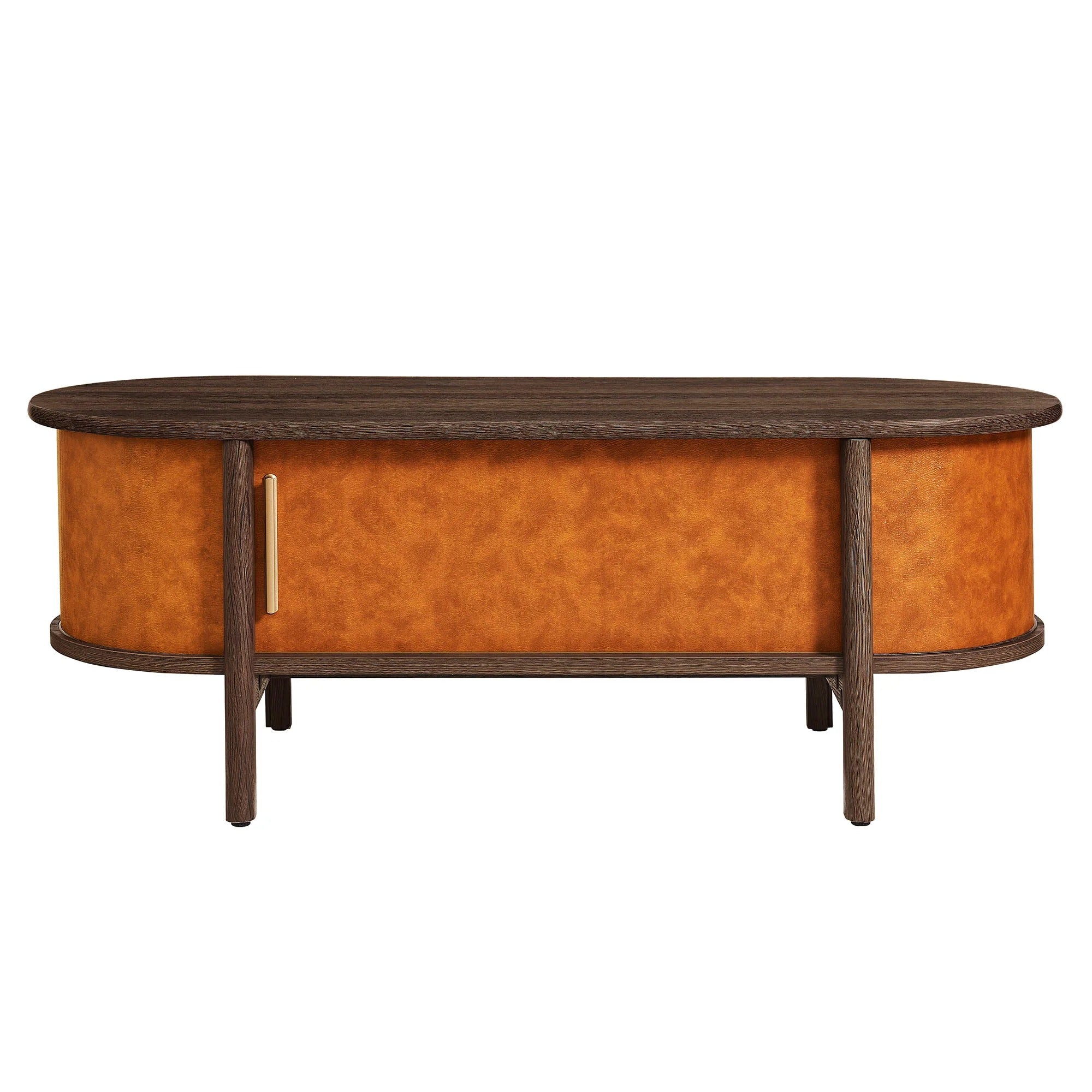 Coralie Curved Vegan Leather Oval Coffee Table in Walnut Tan