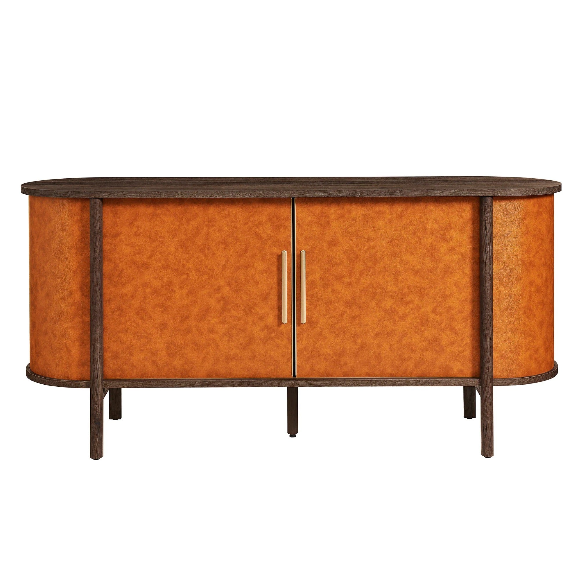 Coralie Curved Vegan Leather Oval Sideboard in Walnut Tan
