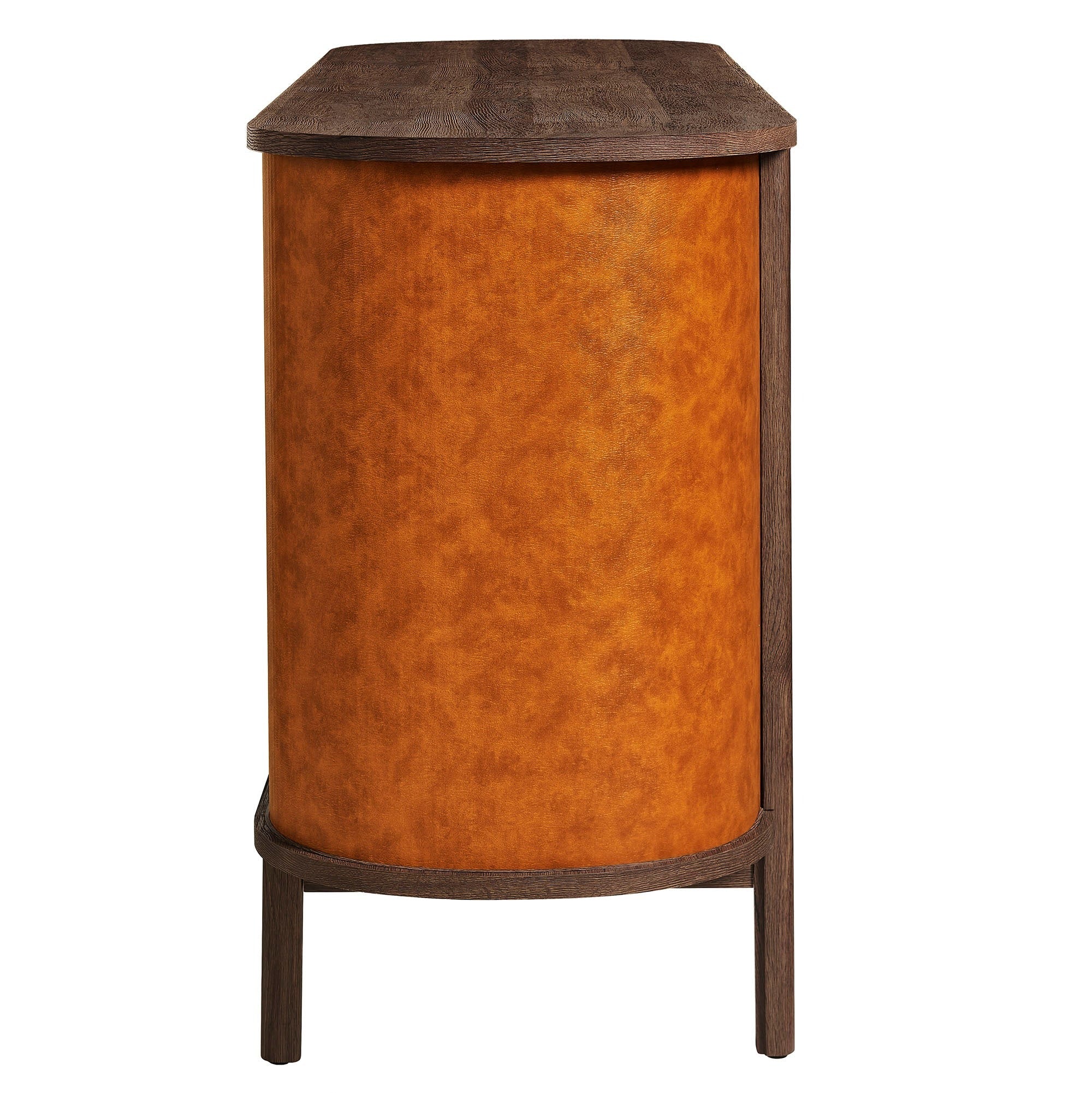 Coralie Curved 6-Drawer Vegan Leather Oval Dresser in Walnut Tan