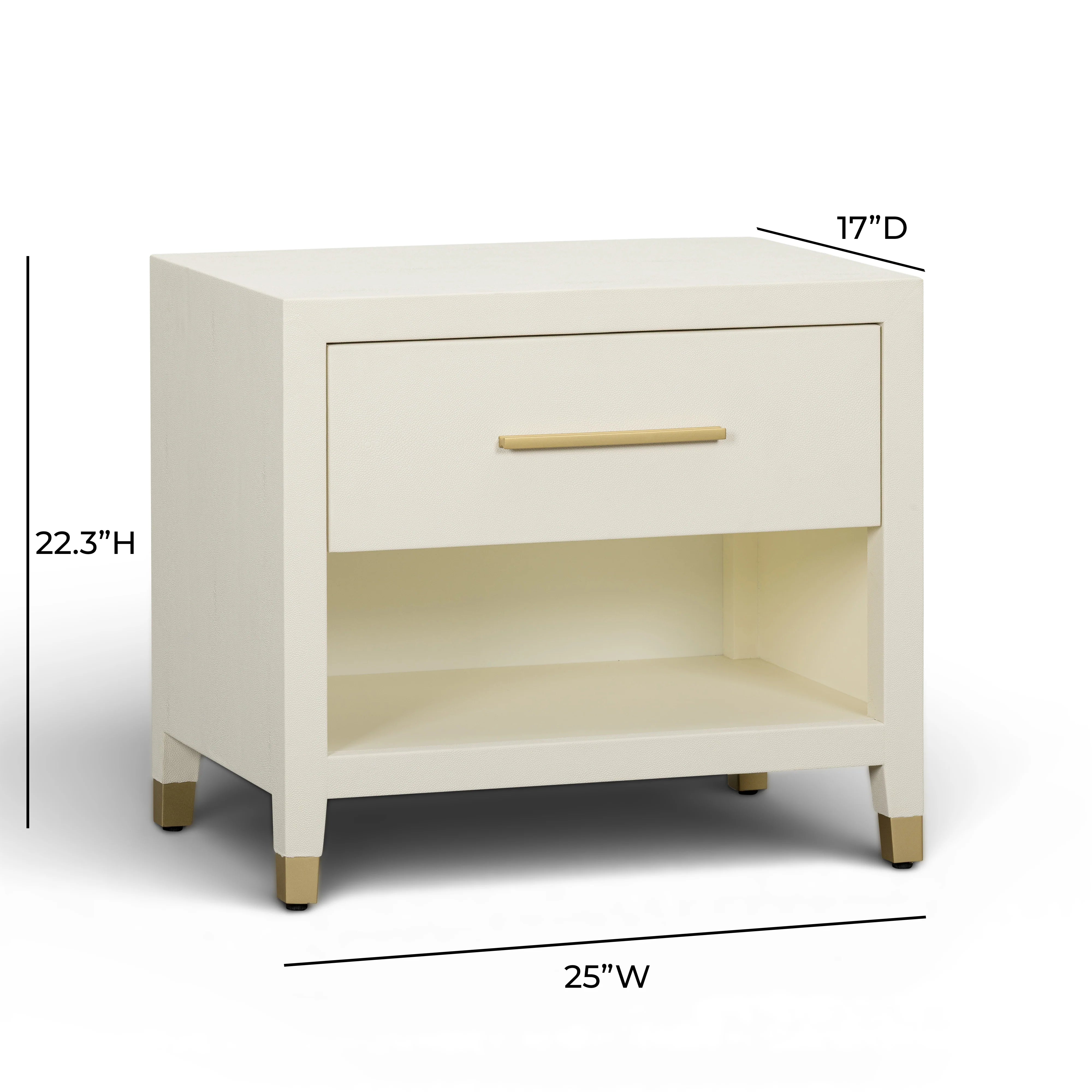Dani 25" Cream Faux Shagreen Nightstand with Drawer