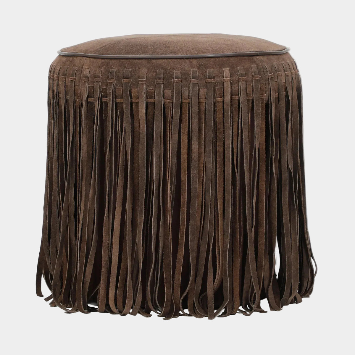 Daphne Round Suede Fringe Ottoman