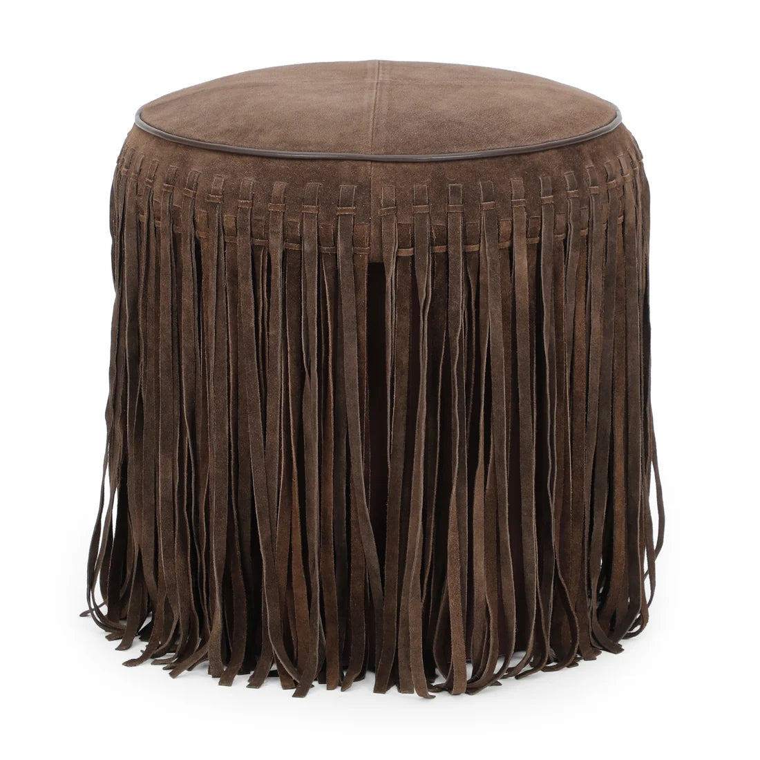 Daphne Round Suede Fringe Ottoman
