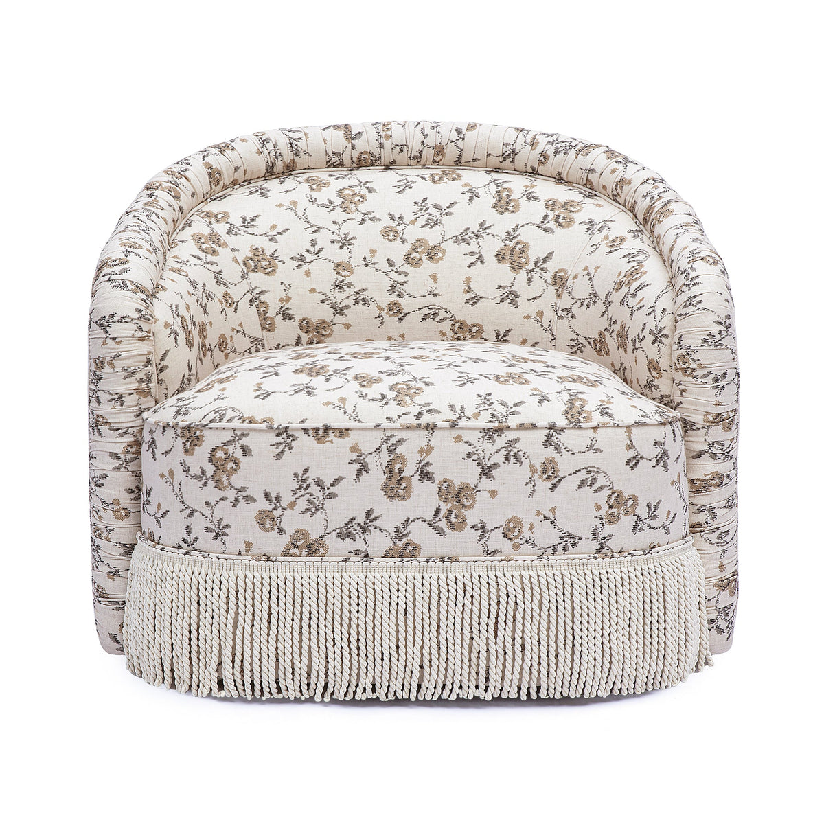 Pamela Natural Floral Print Tasseled Lounge Accent Chair