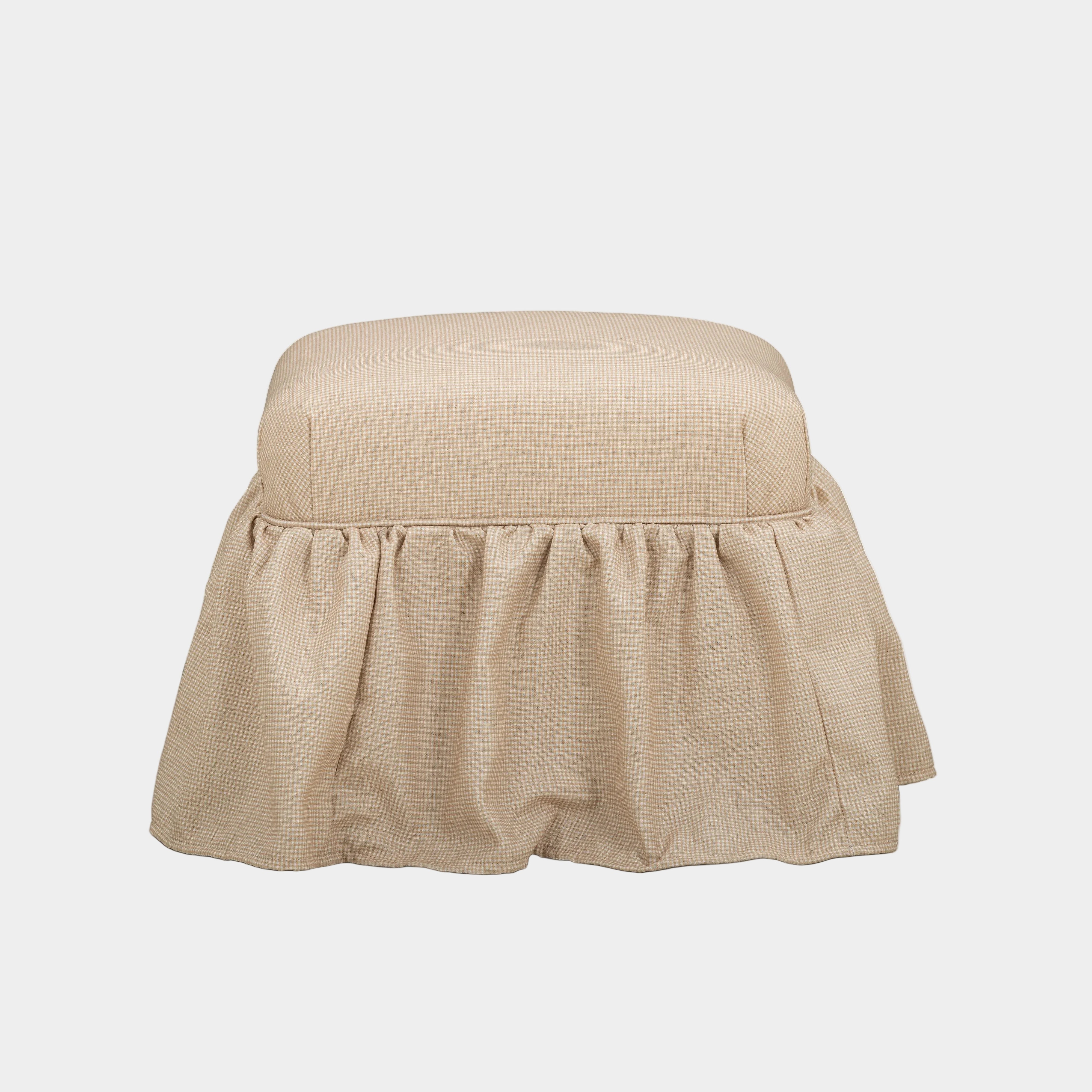 Gertrude Yellow Gingham Performance Linen Skirted Ottoman