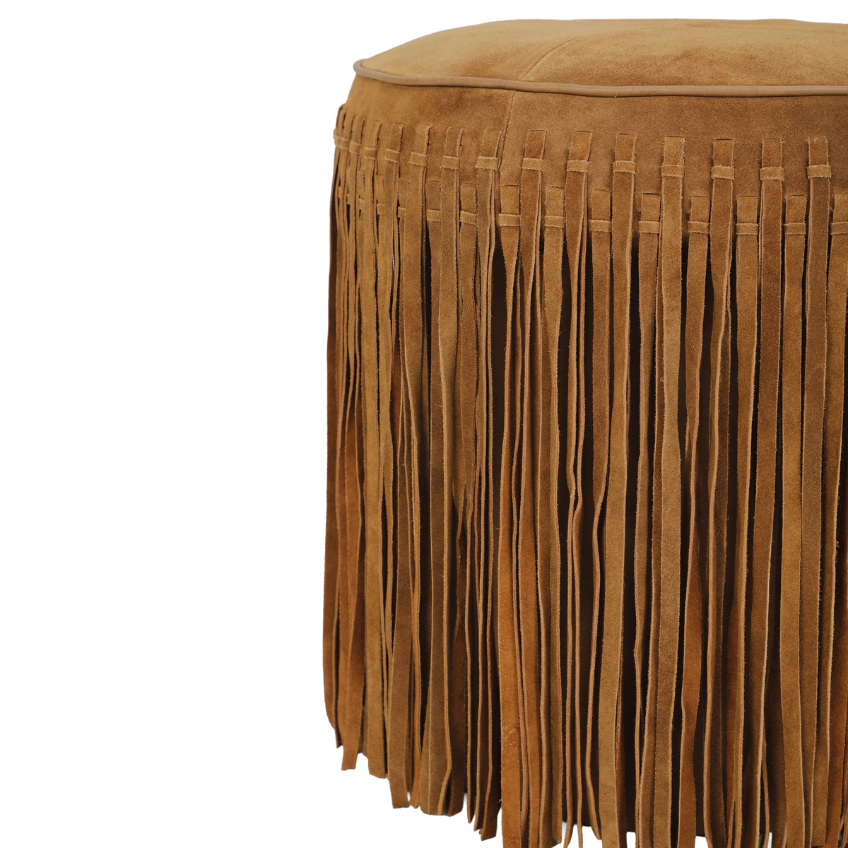 Daphne Round Suede Fringe Ottoman