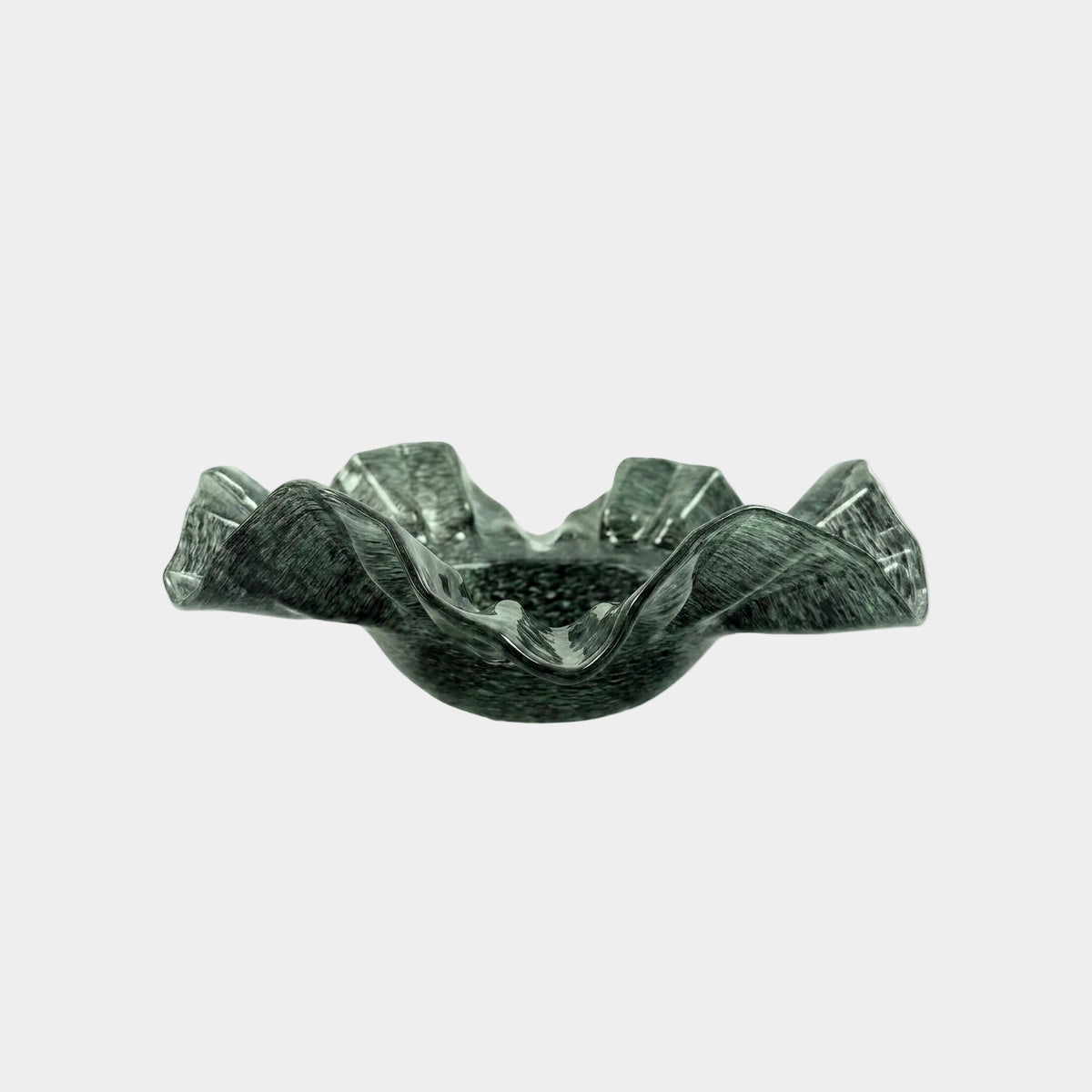 Col Ruffled Green Glass Bowl (9"-11") - 9"