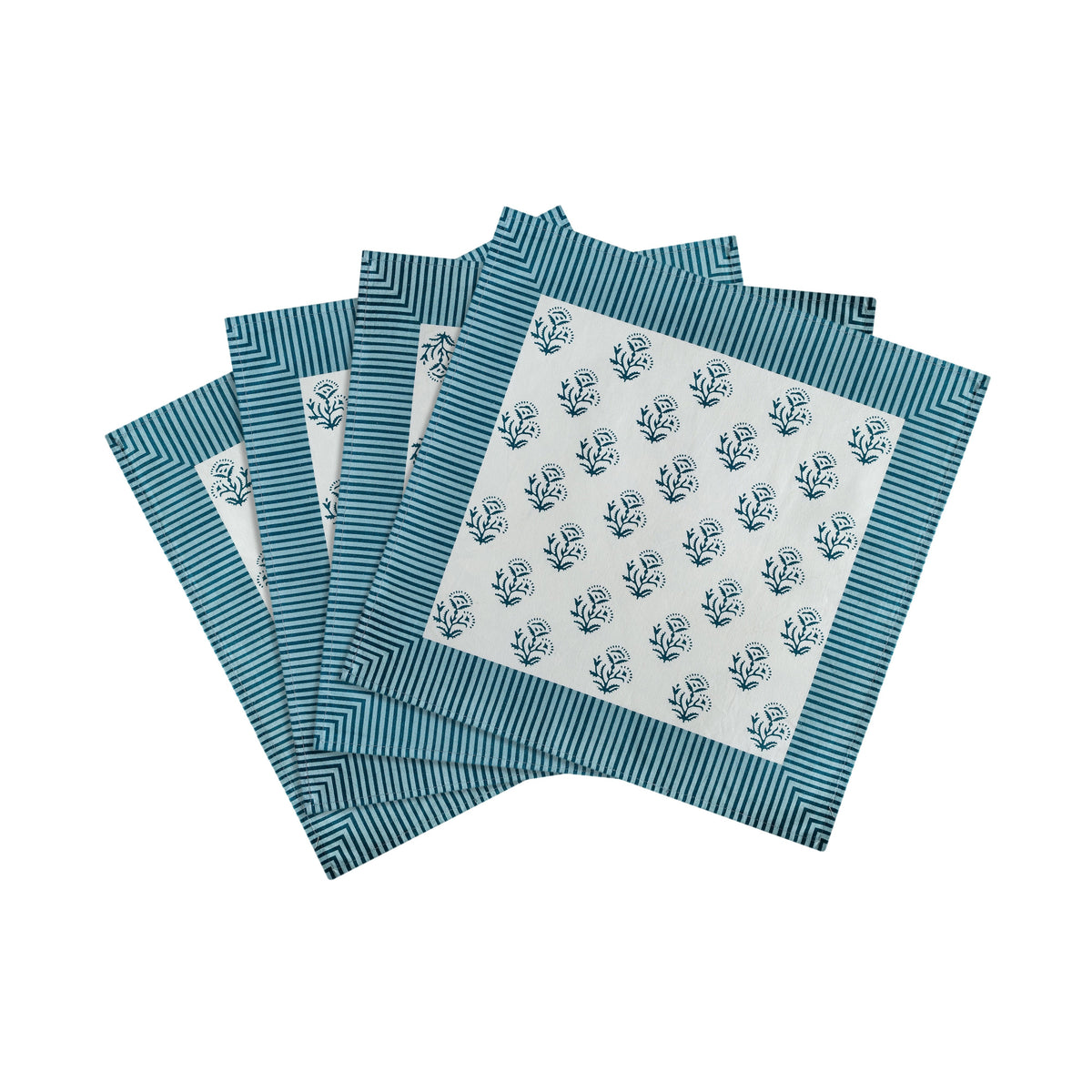 Crissy Cotton Canvas Printed Napkins - Set of 4 - Blue Vintage Floral
