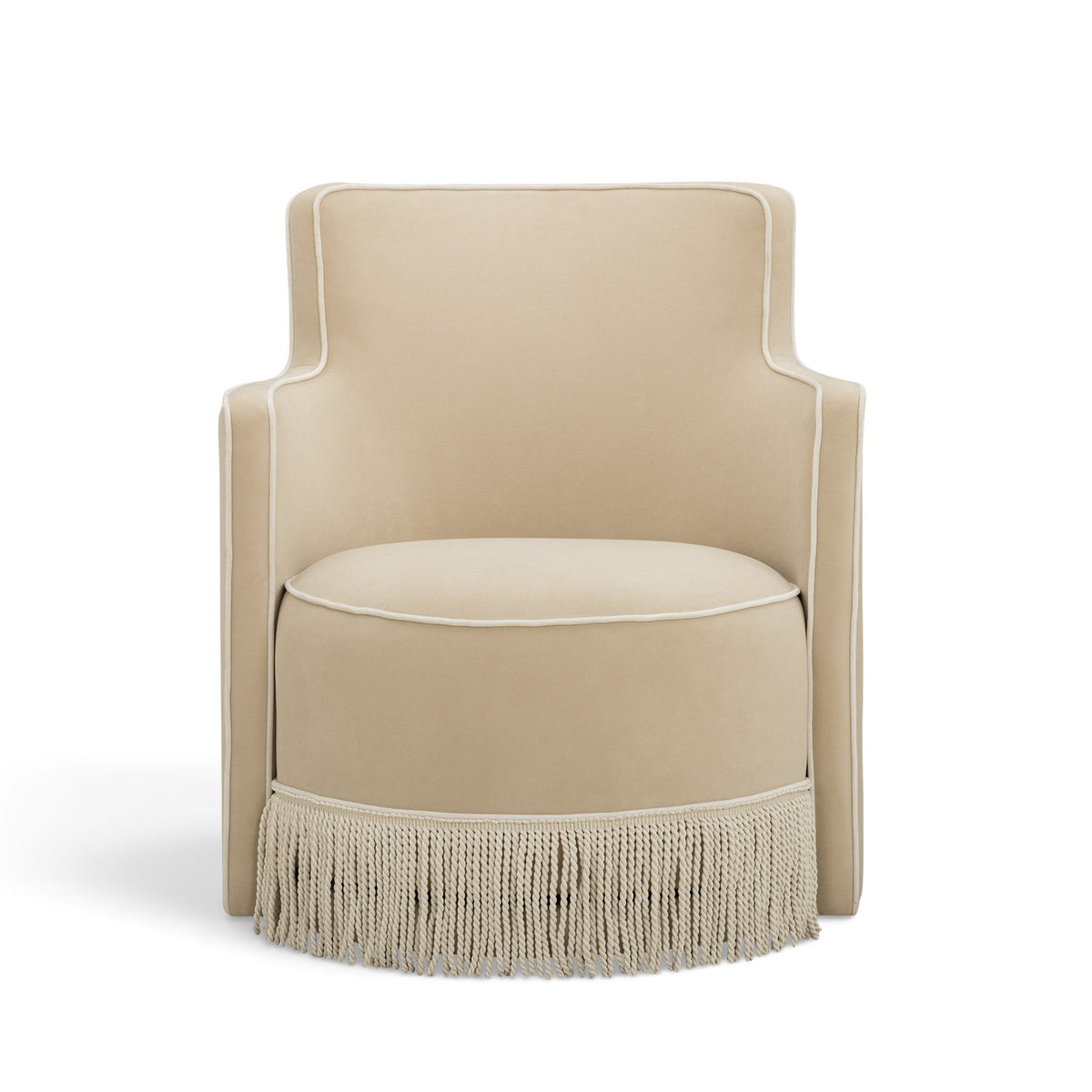 Passe Tasseled Velvet Swivel Accent Chair - Tan