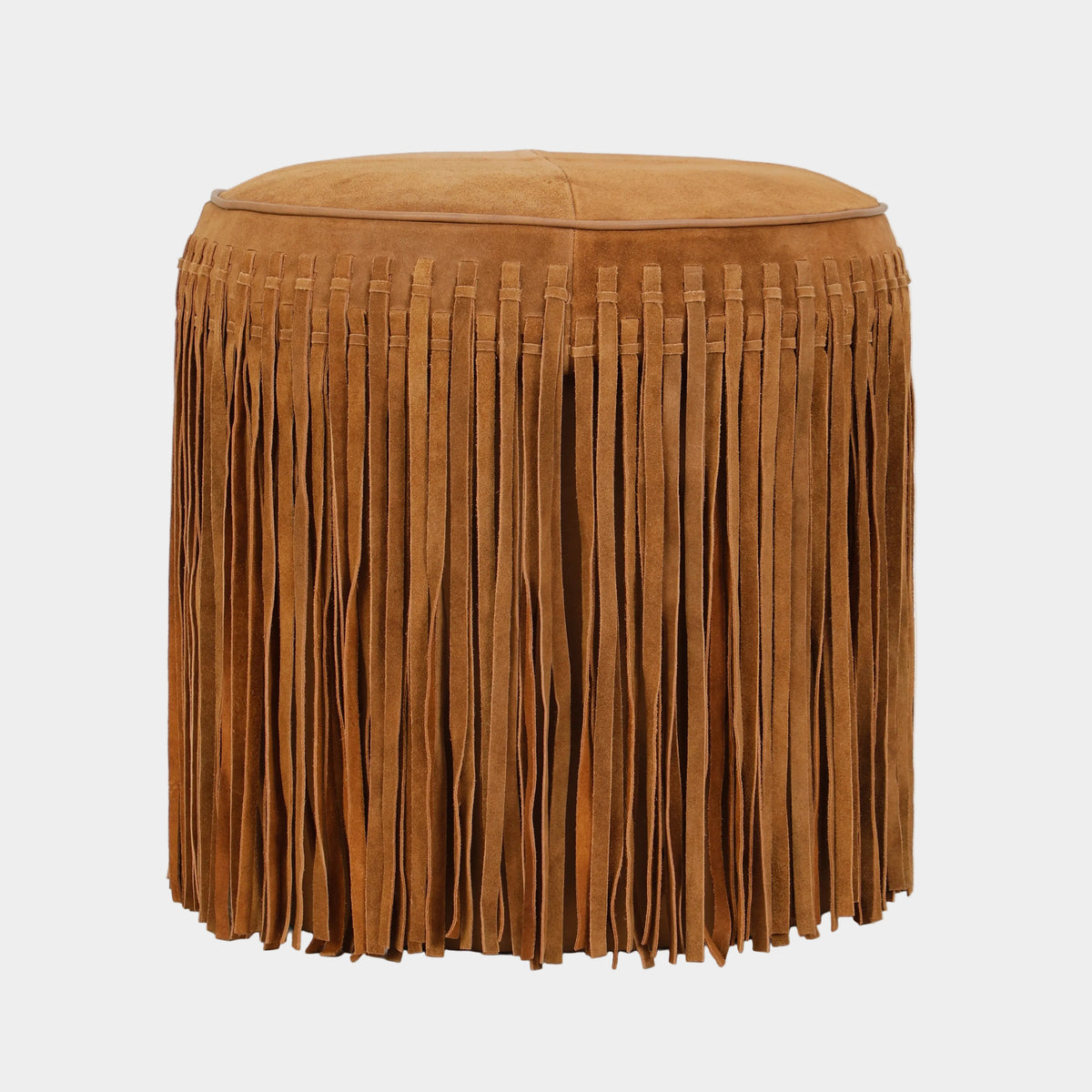 Daphne Round Suede Fringe Ottoman