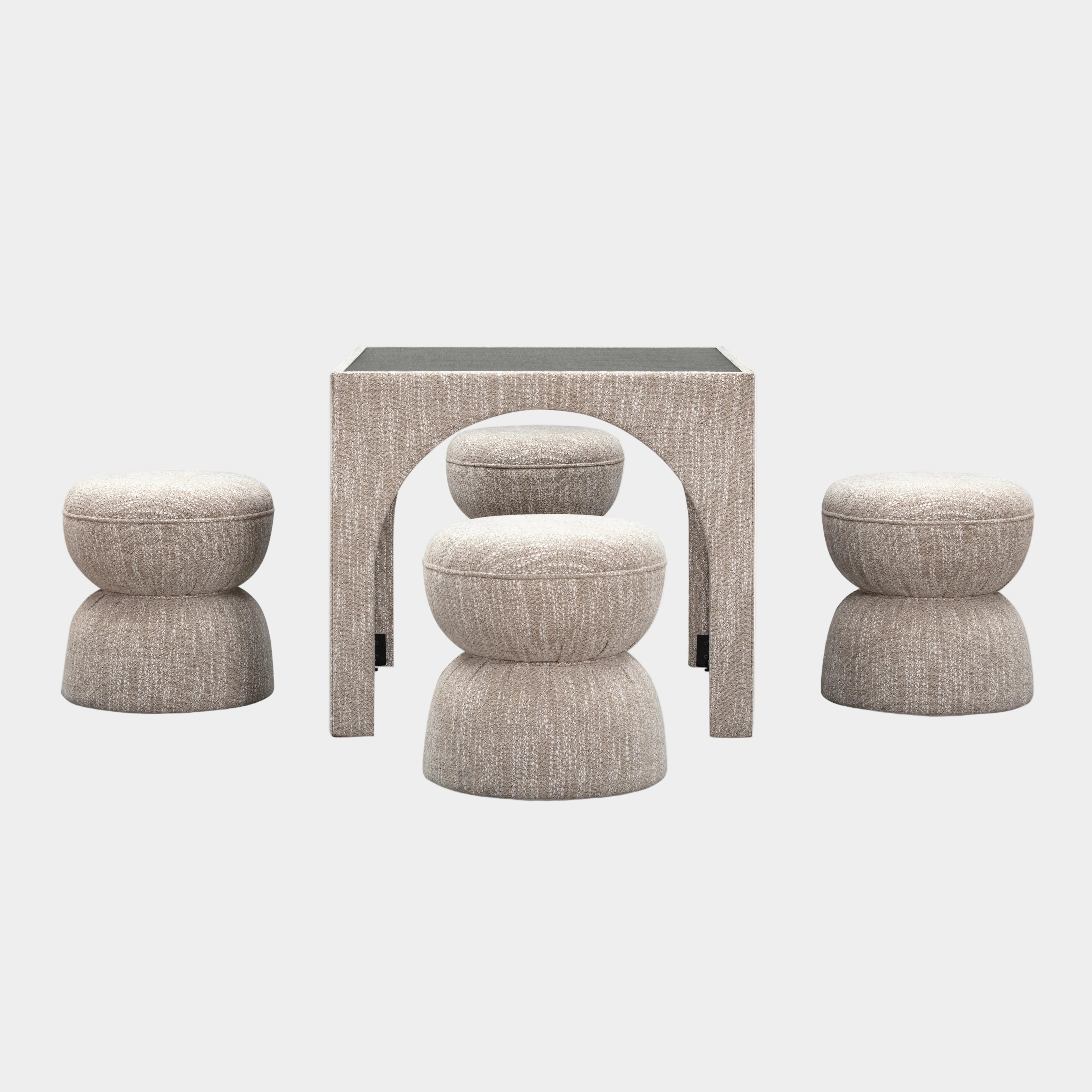 Tomlin Performance Chenille Game Table and Two Ottomans Set