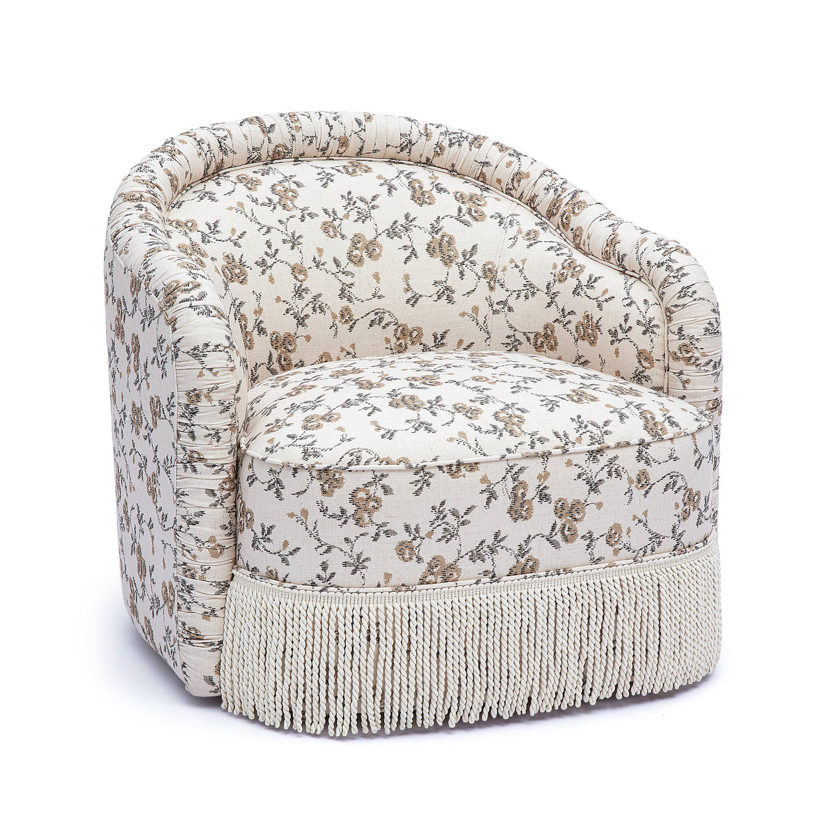 Pamela Natural Floral Print Tasseled Lounge Accent Chair