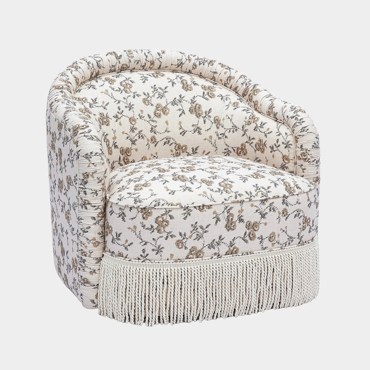 Pamela Natural Floral Print Tasseled Lounge Accent Chair