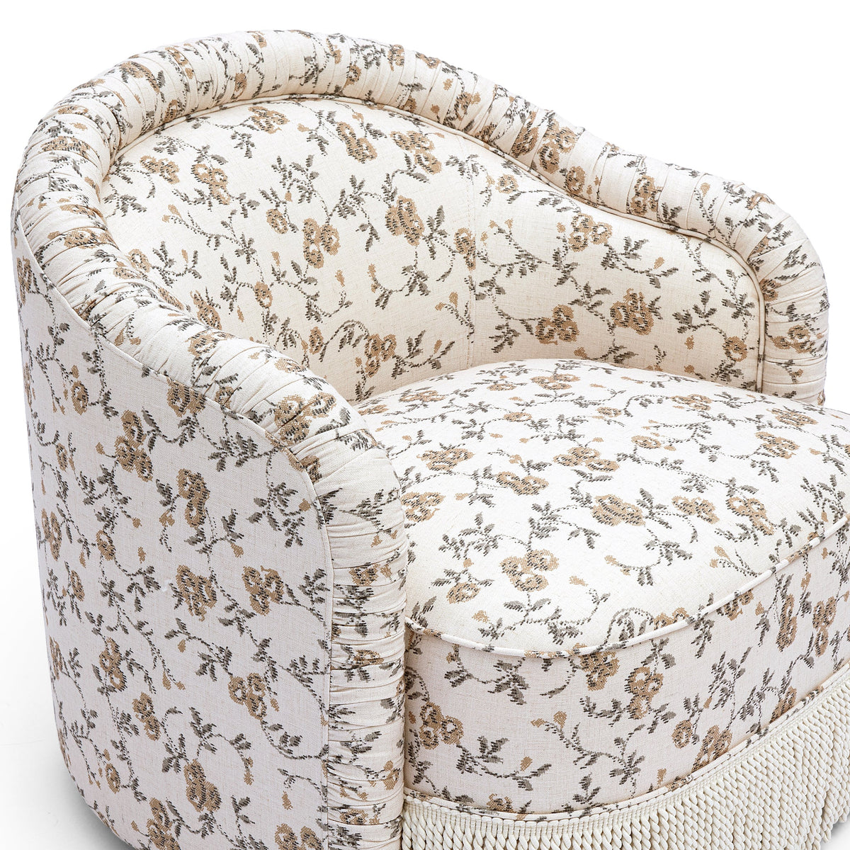 Pamela Natural Floral Print Tasseled Lounge Accent Chair