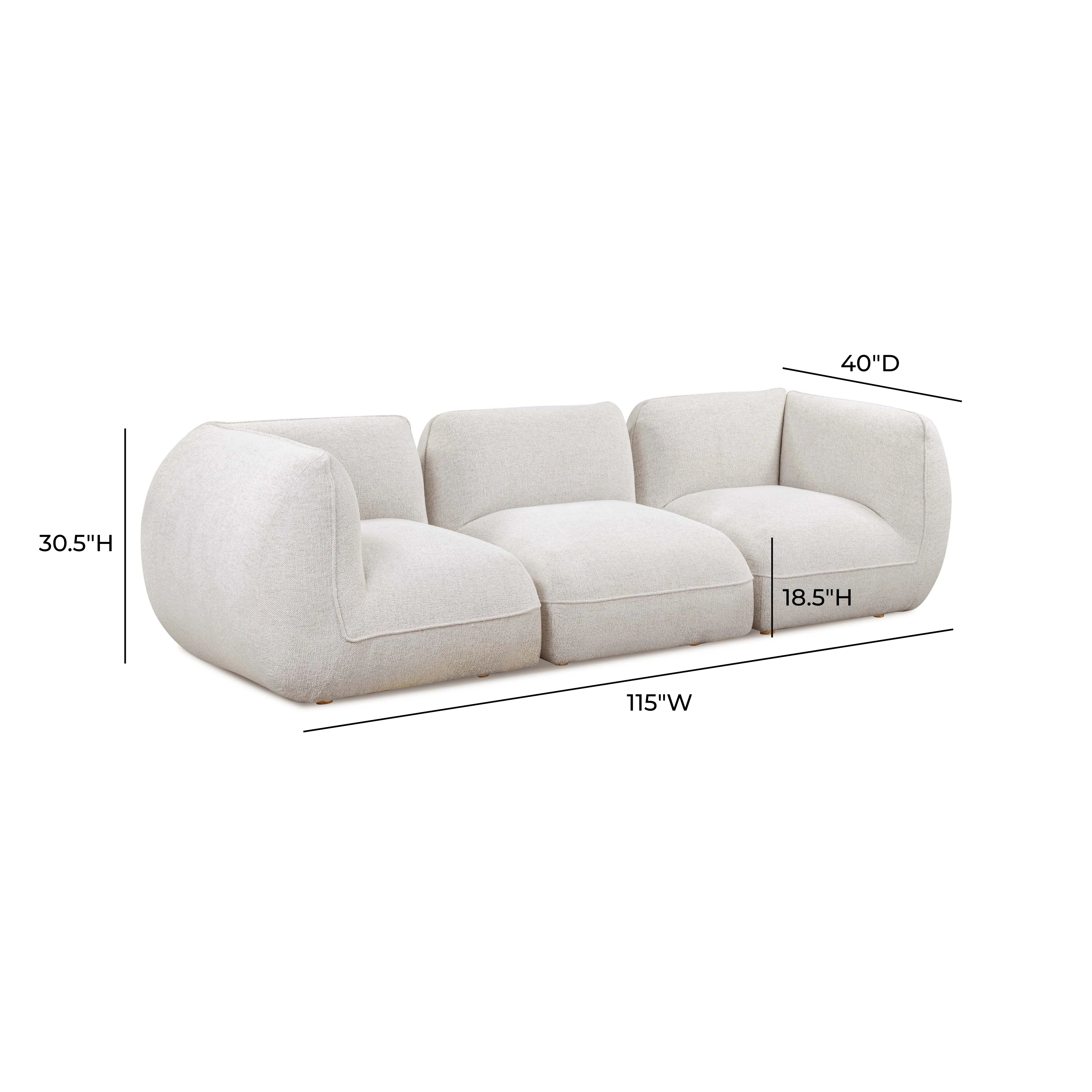 Arezza 115" Stone White Contract-Grade Basketweave Chenille Modular Sofa