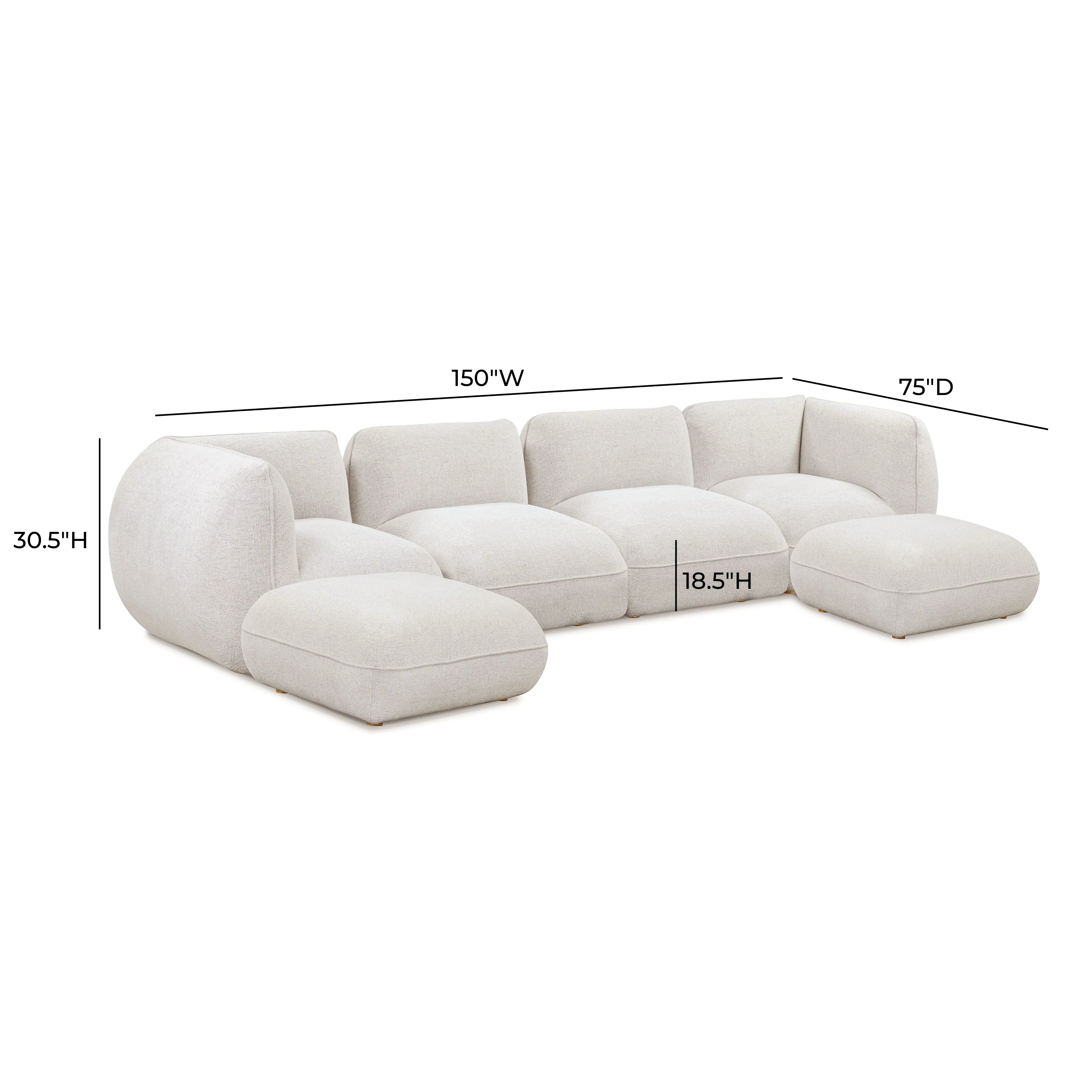 Arezza Stone White Contract-Grade Basketweave Chenille Modular U-Chaise Sectional