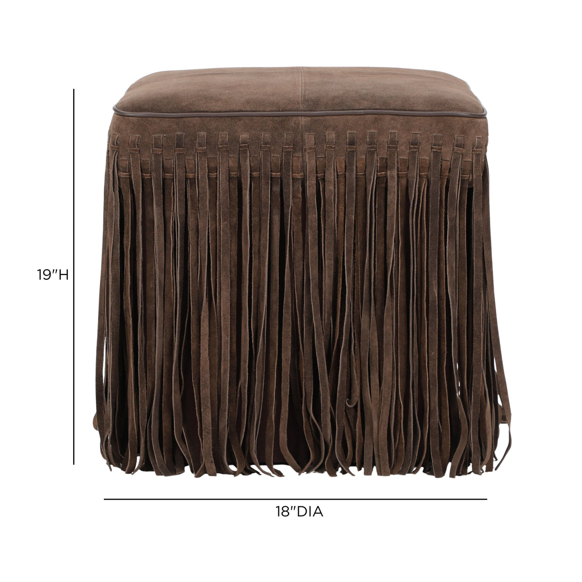 Daphne Square Suede Fringe Ottoman - Chocolate Brown