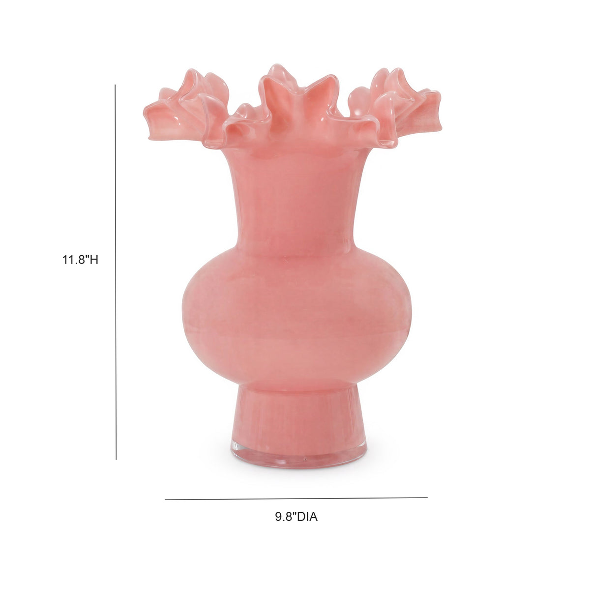 Spackle Ruffled Pink Glass Vase (12"-18") - 12"