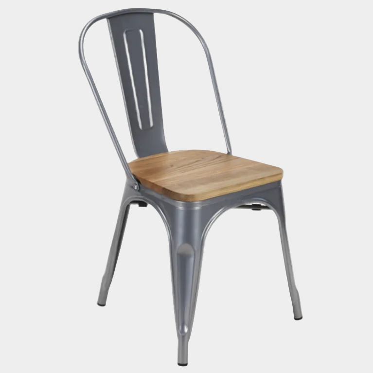 Tolix Armless Chair (Wooden Seat)