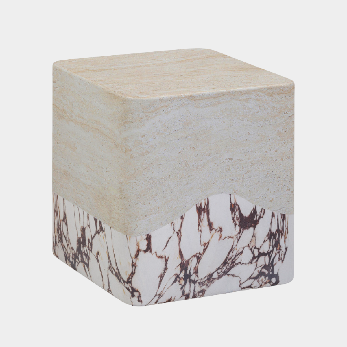 Table d'appoint d'intérieur/extérieur en travertin brut et béton brèche