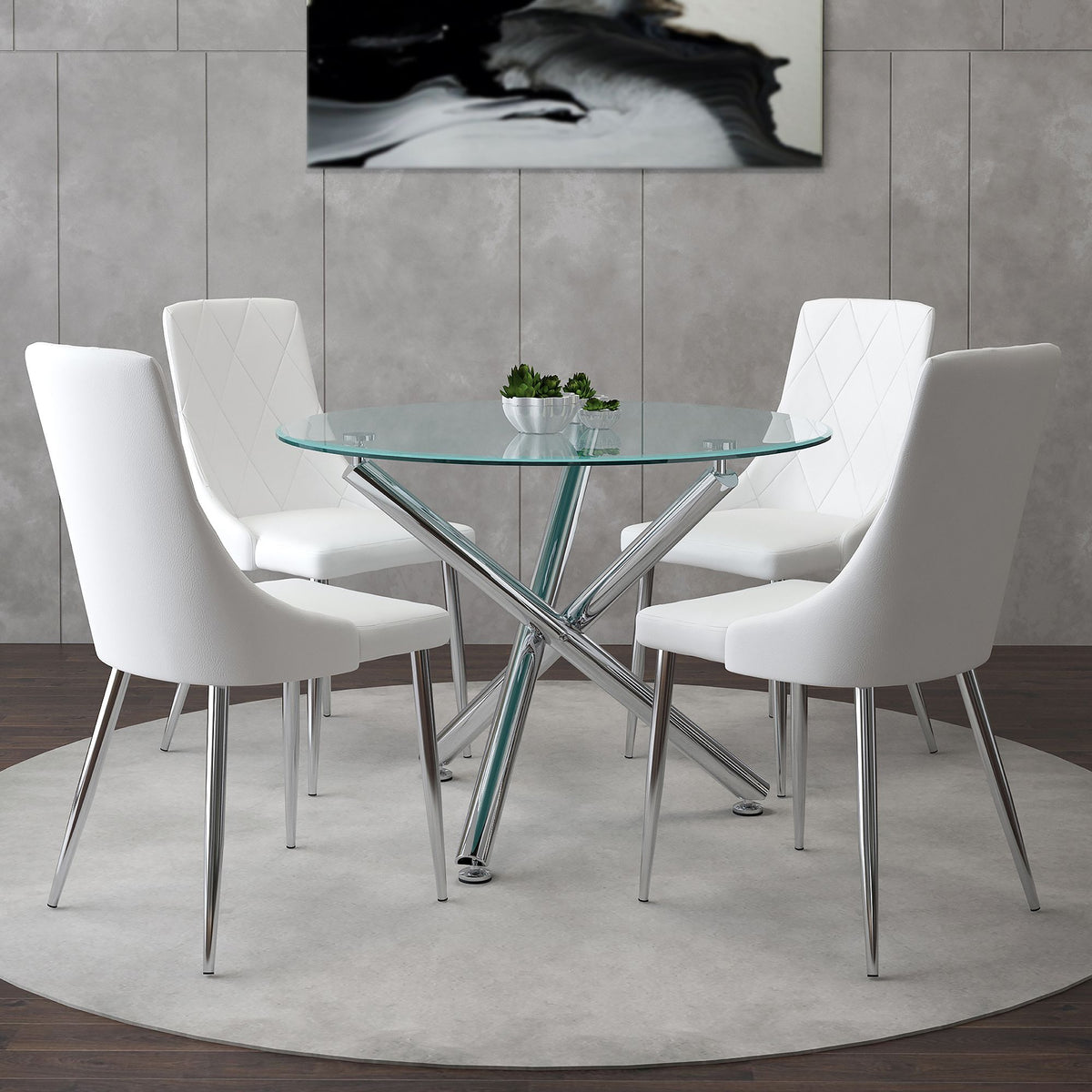 Solara Devo 5Pc Dining Chair - Chrome White