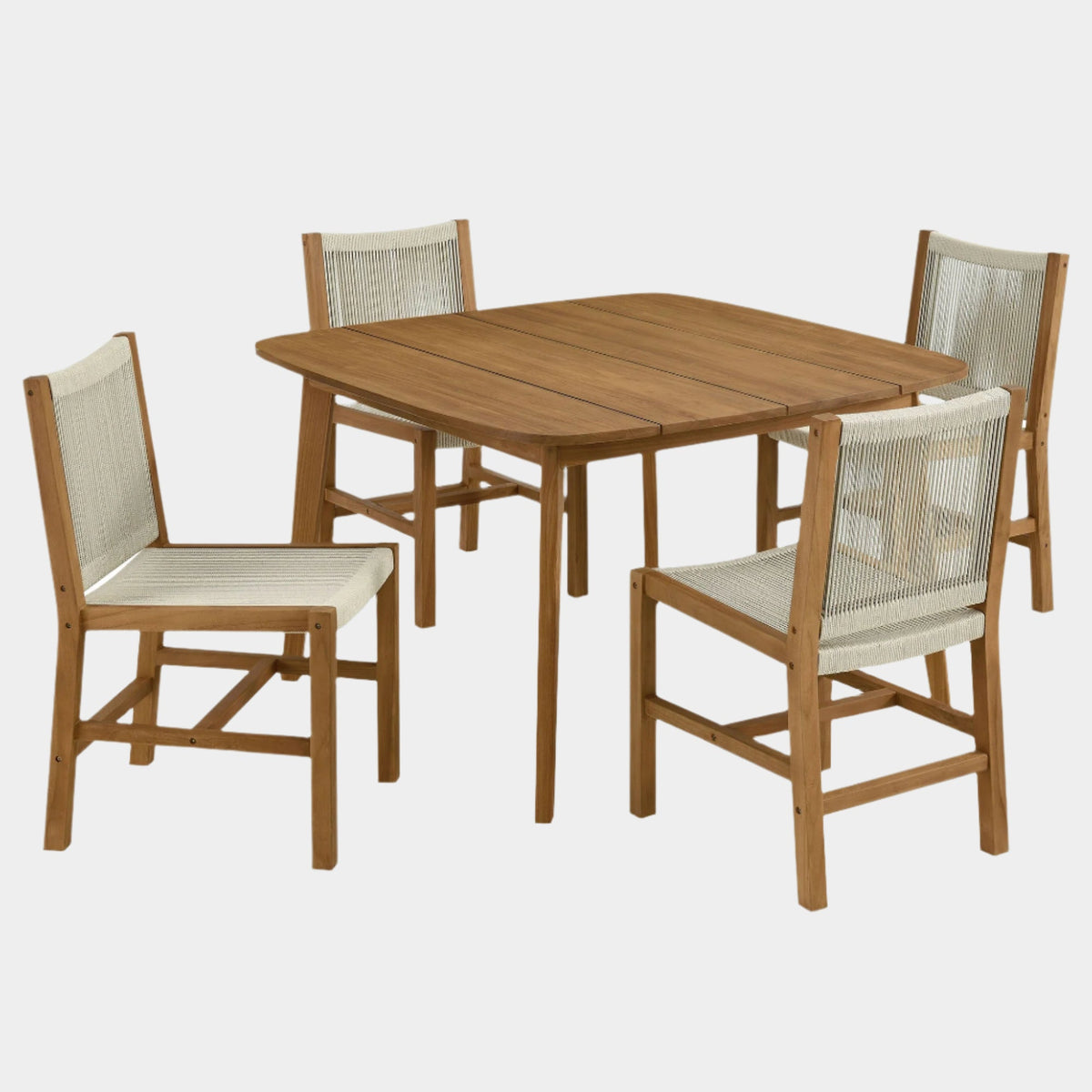 Vienna Outdoor Patio Teak & Rope Dining Set with Armless Chairs - 5 Piece