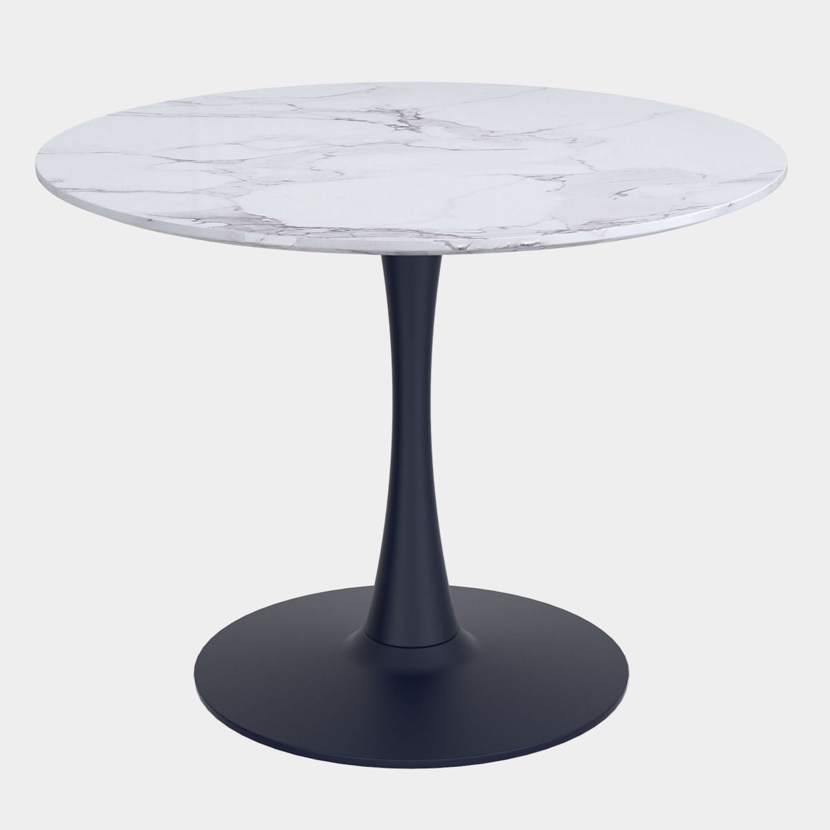 Zilo Dining Table - 40" Round White Faux Marble Black
