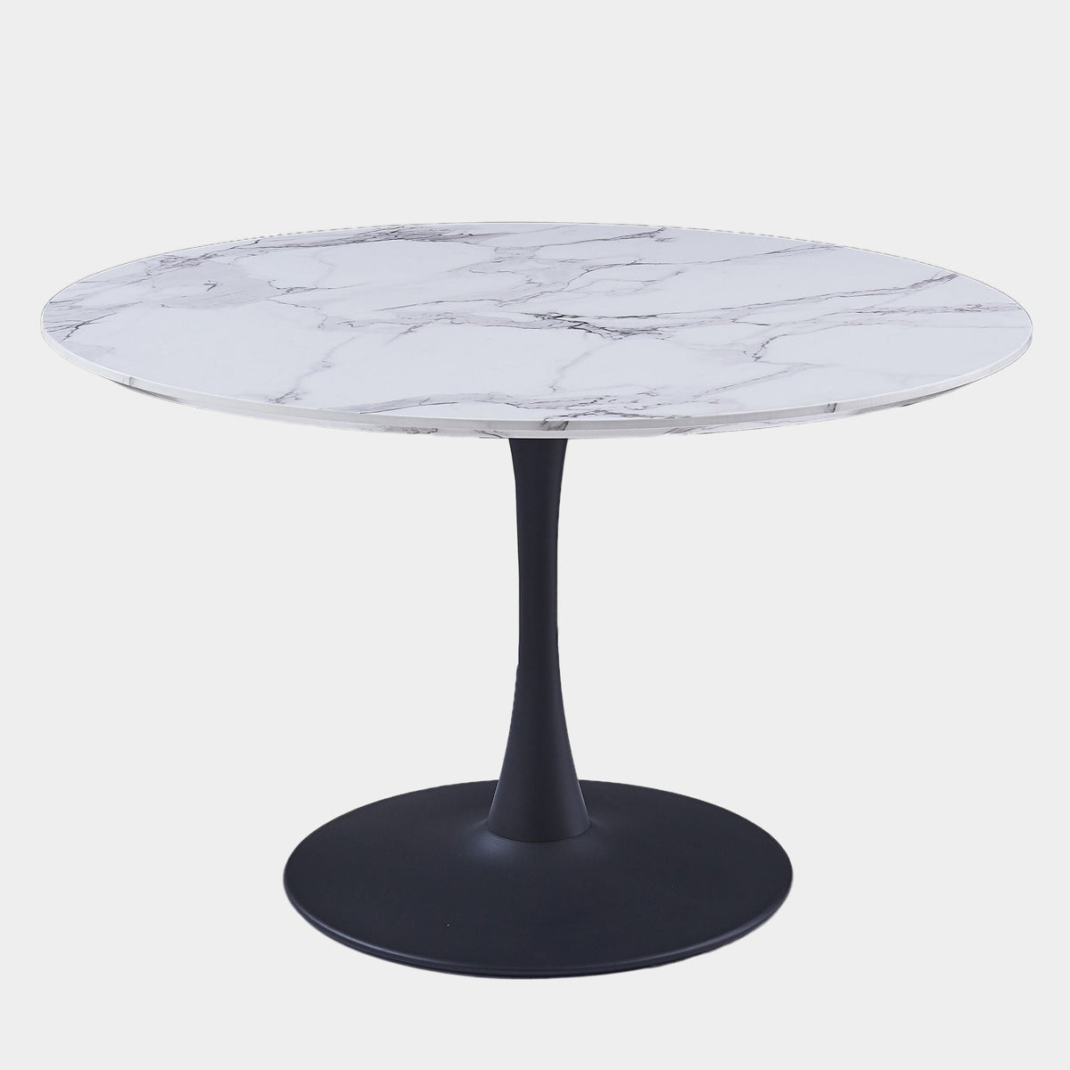 Zilo Dining Table - 48" Round White Faux Marble Black