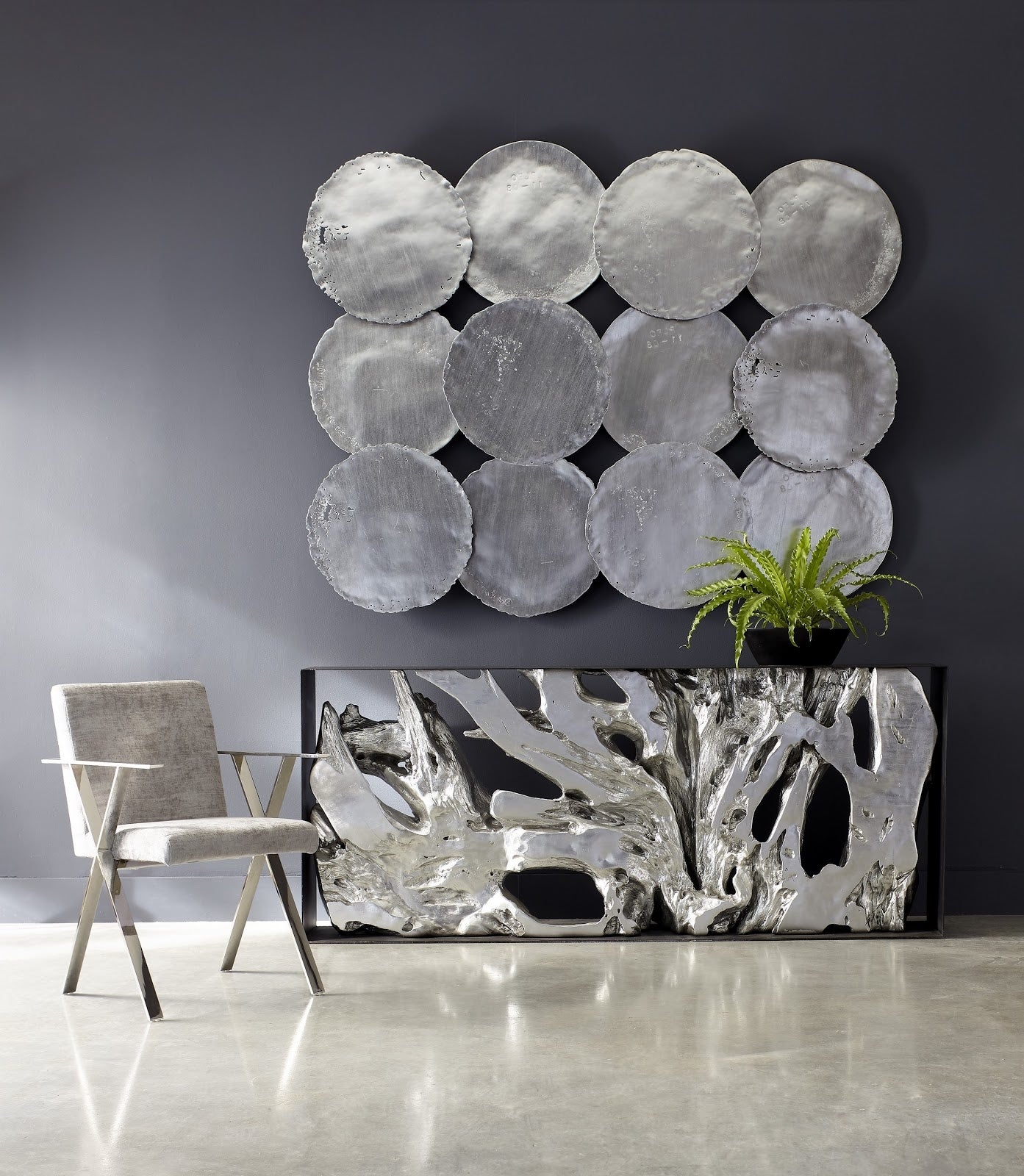 Cast Root Console Table Iron Frame, Resin, Silver Leaf