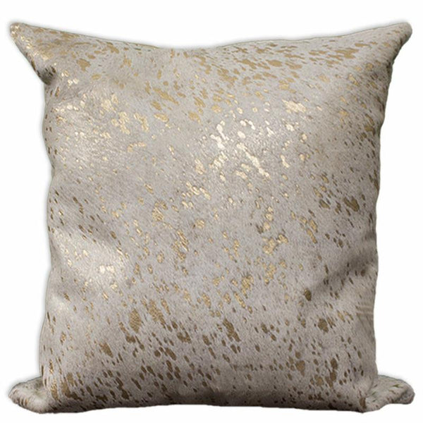 Gold and White Cowhide Cushion