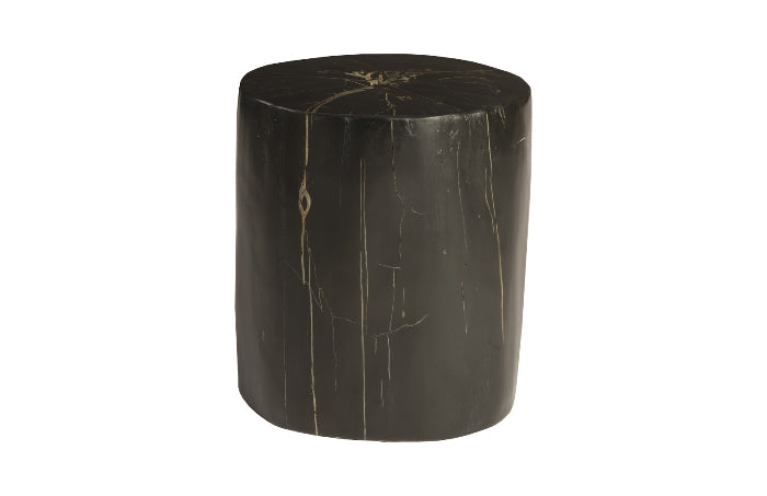 Tabouret rond en bois pétrifié moulé noir