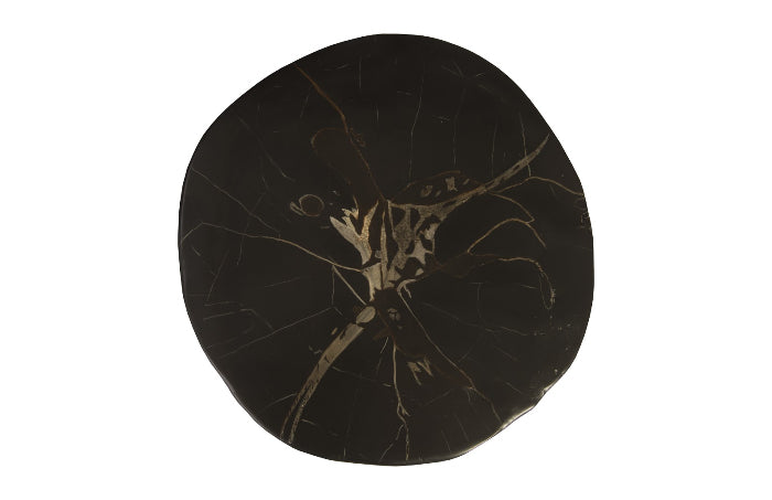 Tabouret rond en bois pétrifié moulé noir
