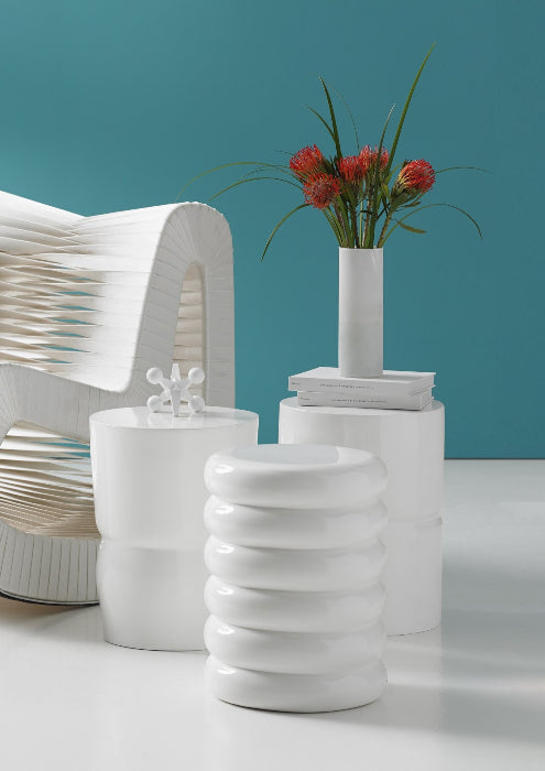 Tabouret Sculpté Gel Coat Blanc