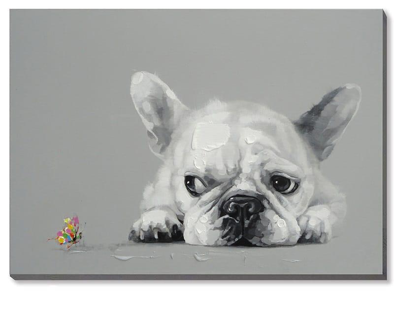 Chien avec papillon - 50% peint à la main