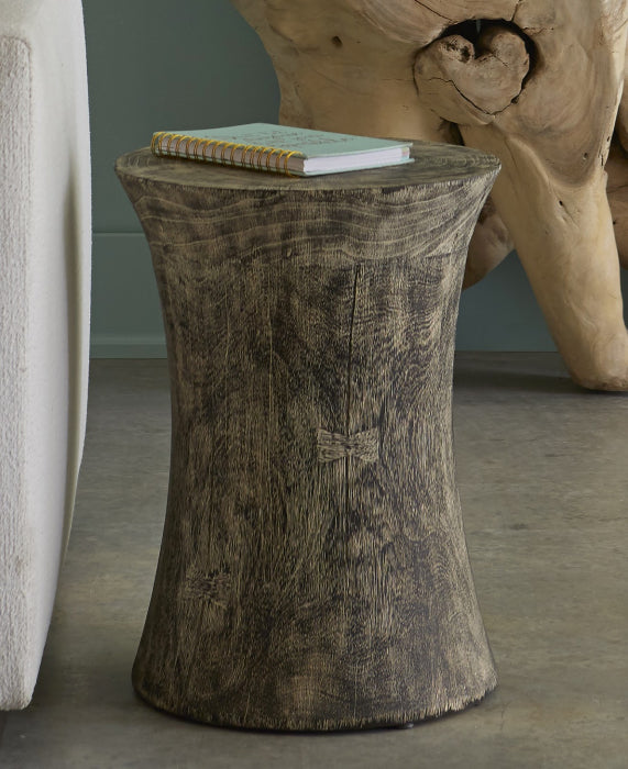 Drum Stool Mango Wood, Gray Stone