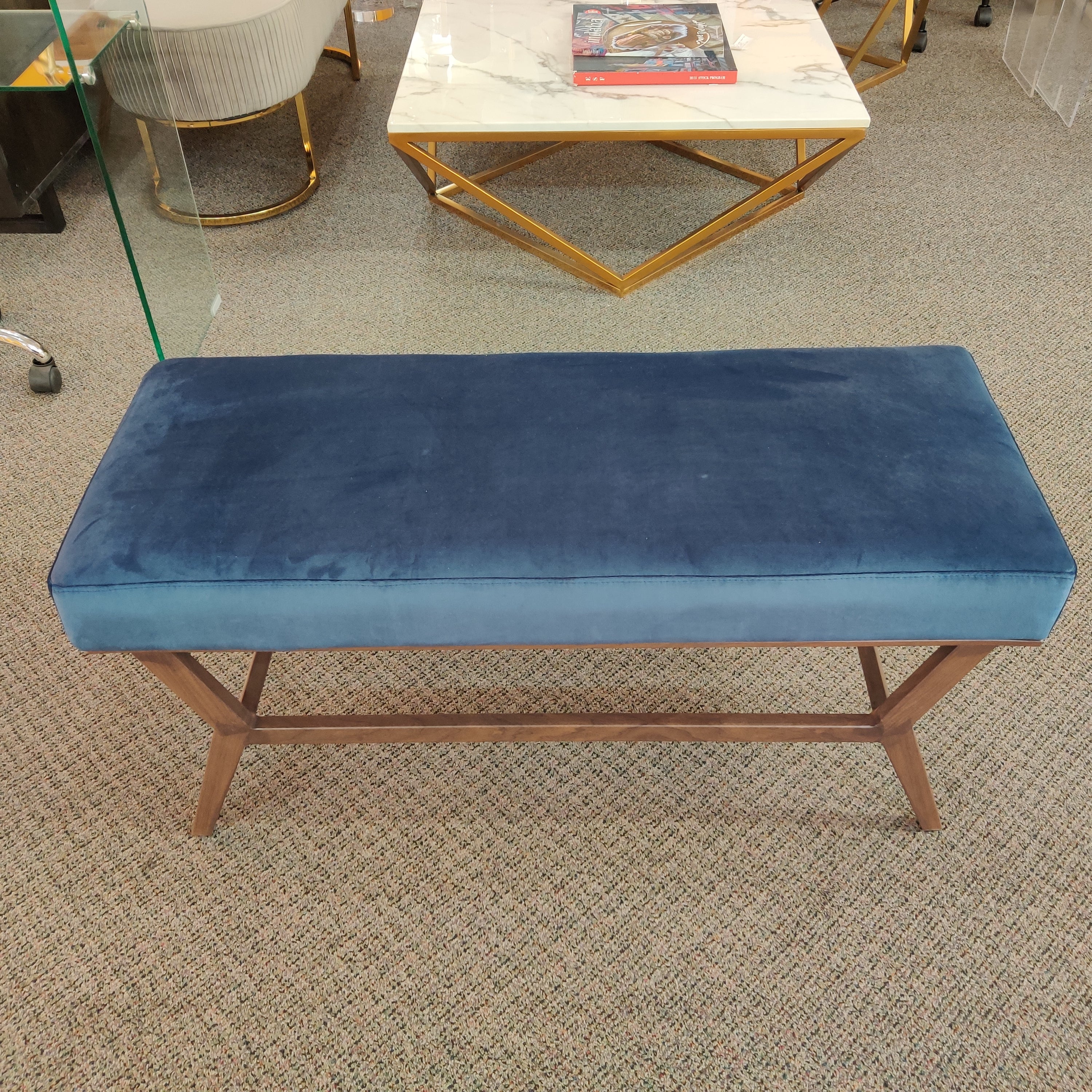 Velvet Bench w/ Wooden Legs | Floor Model