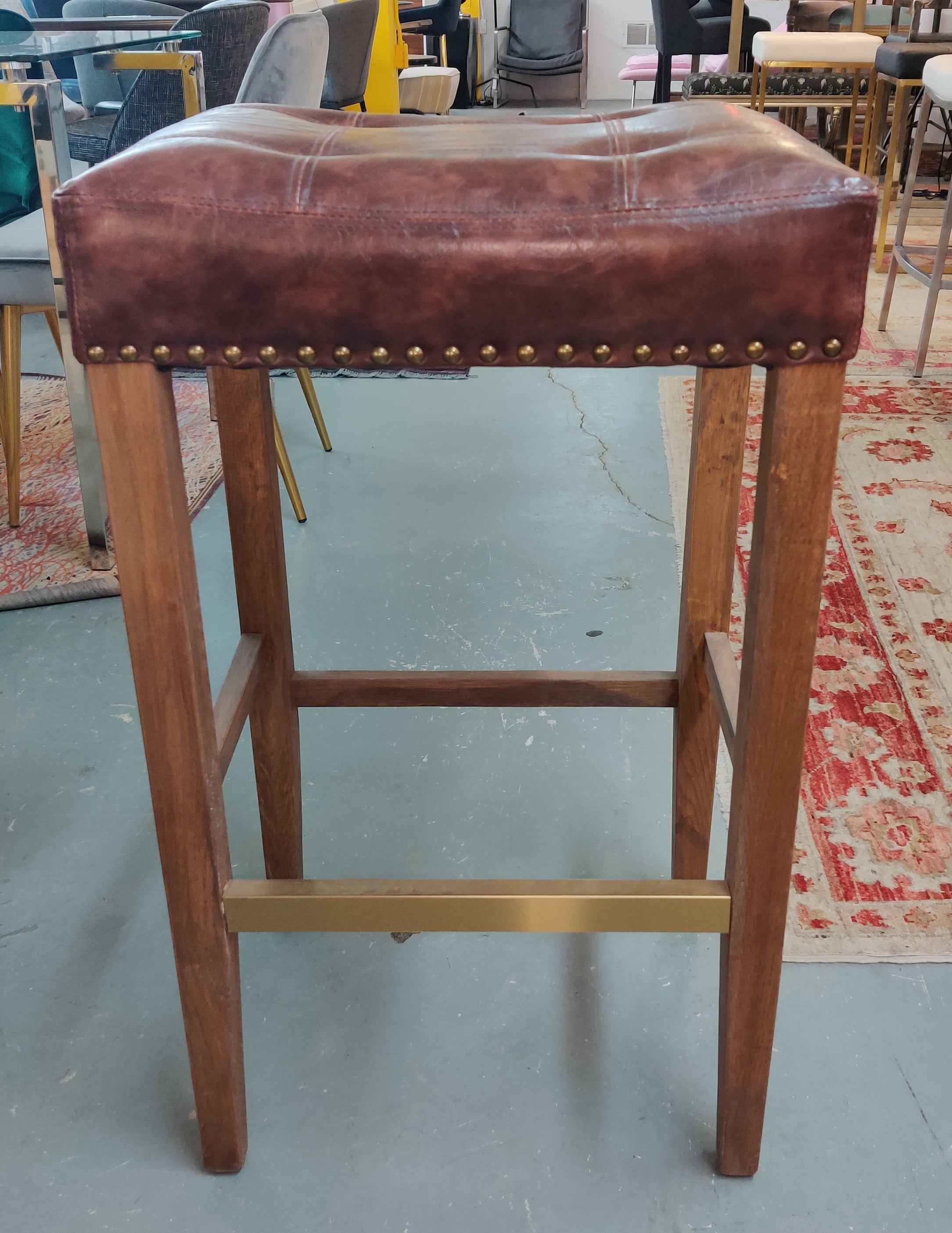 Leather Seat Stool w/ Wooden Legs | Floor Model