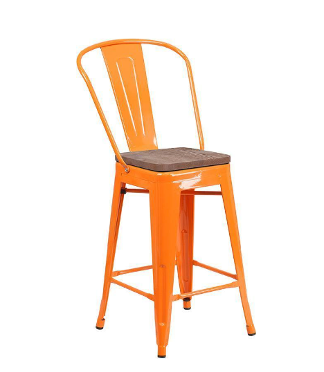 Tolix High Back w/ Wood Seat (Counter/Bar)