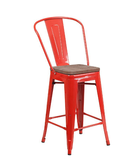 Tolix High Back w/ Wood Seat (Counter/Bar)