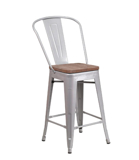 Tolix High Back w/ Wood Seat (Counter/Bar)