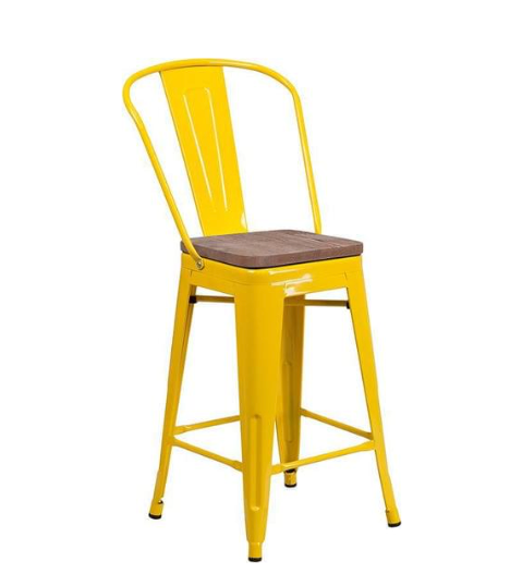 Tolix High Back w/ Wood Seat (Counter/Bar)