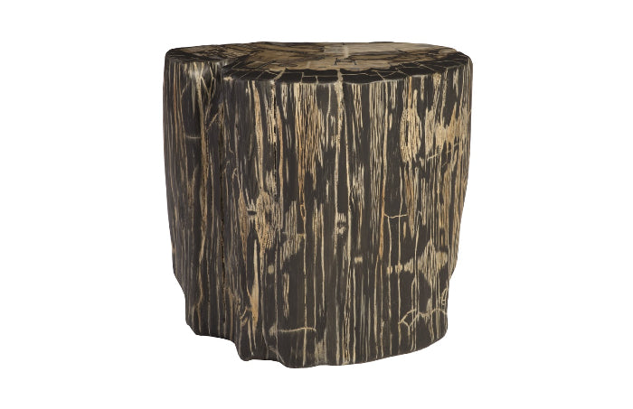 Tabouret rond strié en bois pétrifié moulé