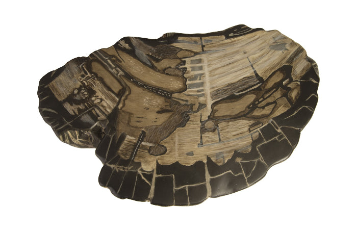 Tabouret rond strié en bois pétrifié moulé