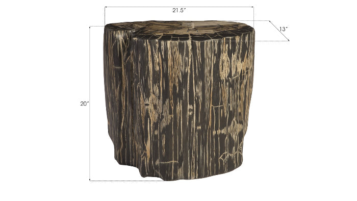 Tabouret rond strié en bois pétrifié moulé