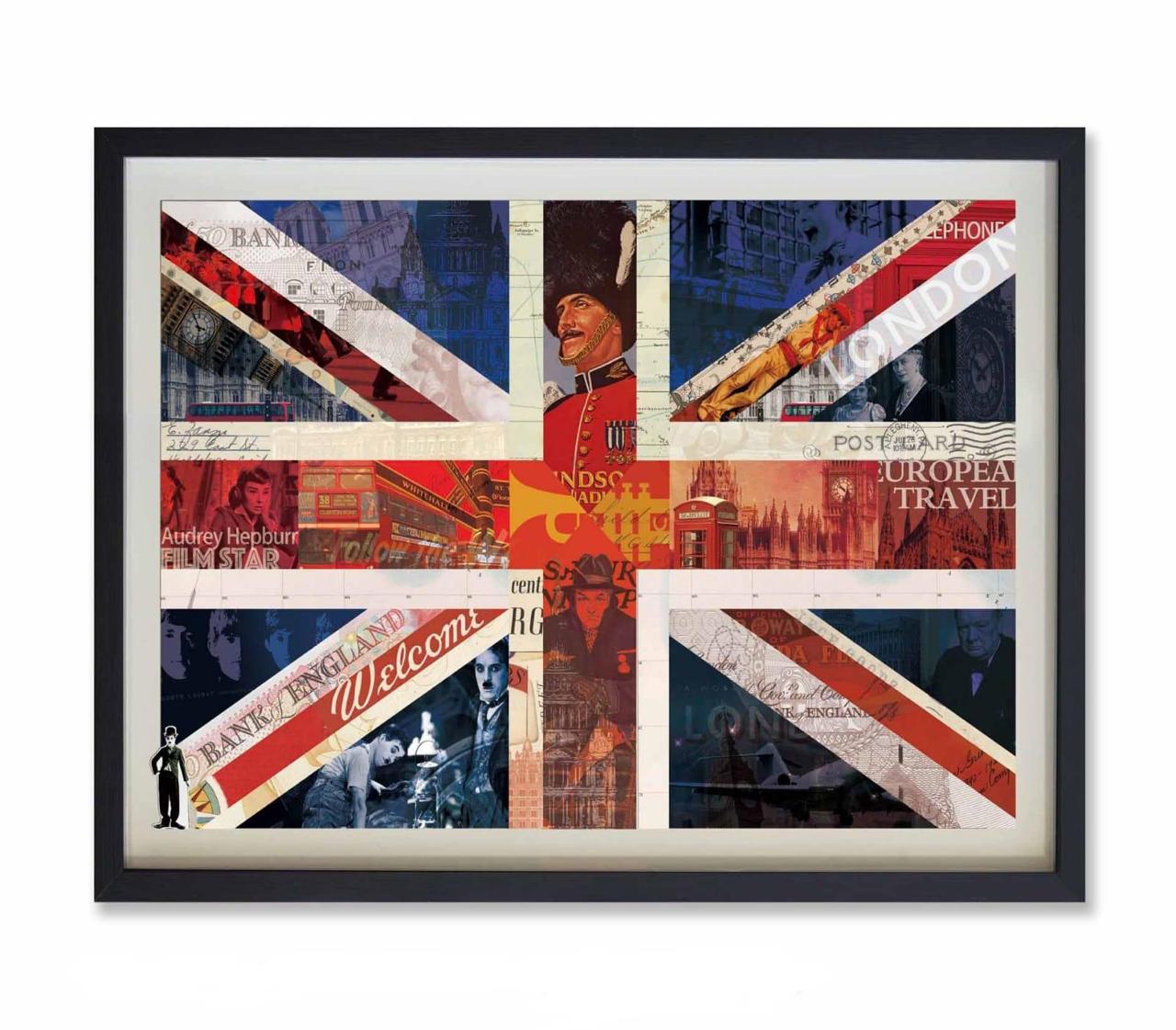 Union Jack - Collage du drapeau national du Royaume-Uni avec cadre noir