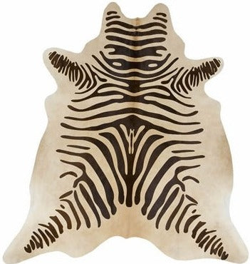 Zebra Chocolate on Beige Stenciled Cowhide