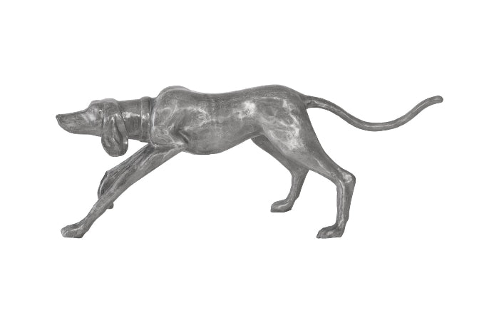 Sculpture de chien marchant noir/argent, aluminium