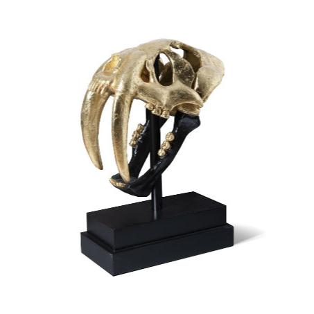 Crâne de Tigre à Dents de Sabre Noir - Feuille d'Or