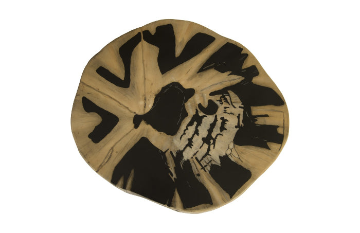 Tabouret rond en bois pétrifié moulé beige